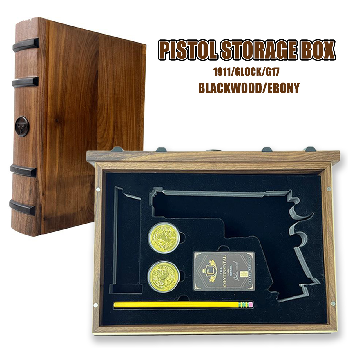 Glock Pistol Storage Box with Eva Sponge Protective lining Black Walnut Home Hidden Handgun Box for 2011 1911 G17 Toy Pistol