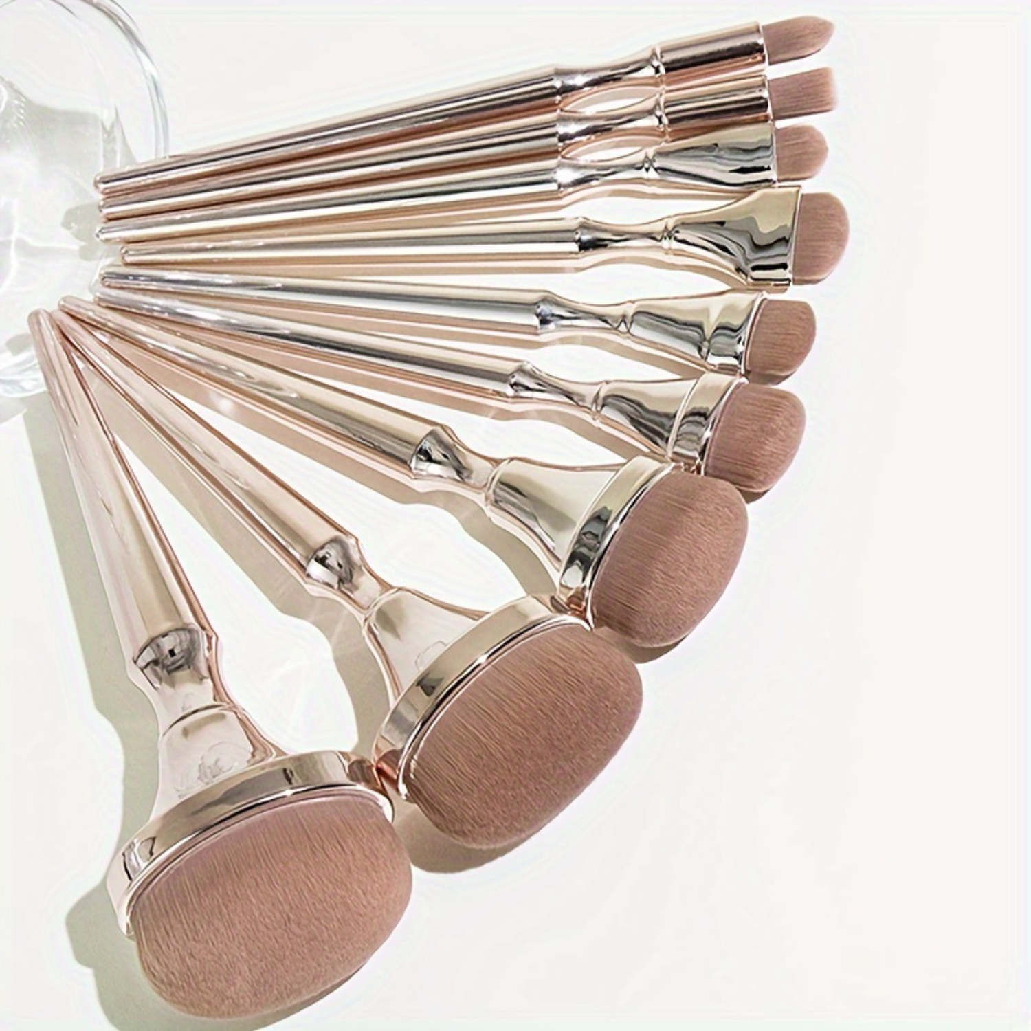 9-Piece Premium Oval Makeup Brush Set - Electroplated Handles, Alcohol-Free, All Skin Types - Ideal Women's Gift