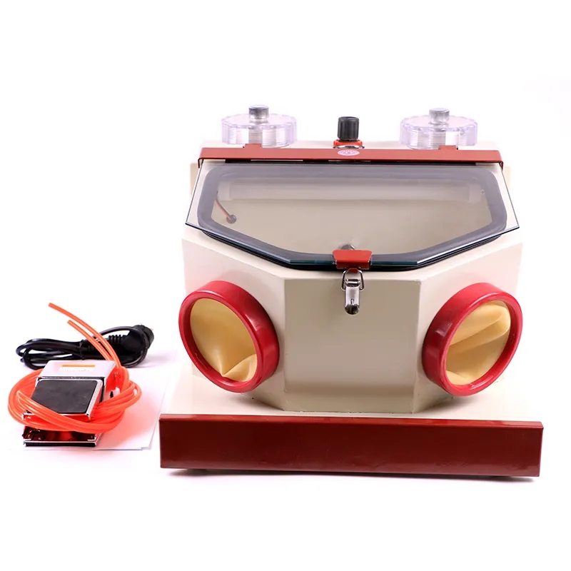 Dental Twin-pen Blasting Unit Electric Metal Sandblast Machine with Drawer Storage High-pressure Sandblaster for Dental Lab