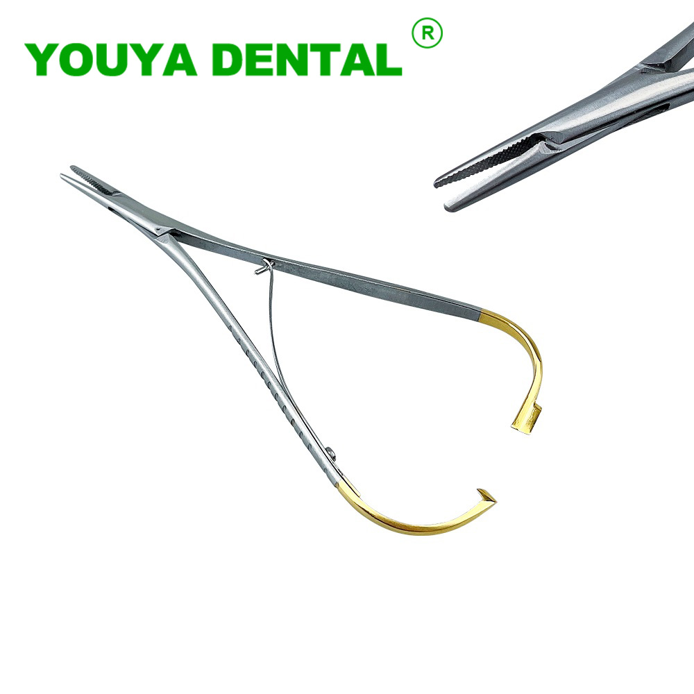 Dental Needle Holder 14cm Forceps Plier Surgical Orthodontic Tweezer With Gold Handle Dentistry Instrument Dentist Tools