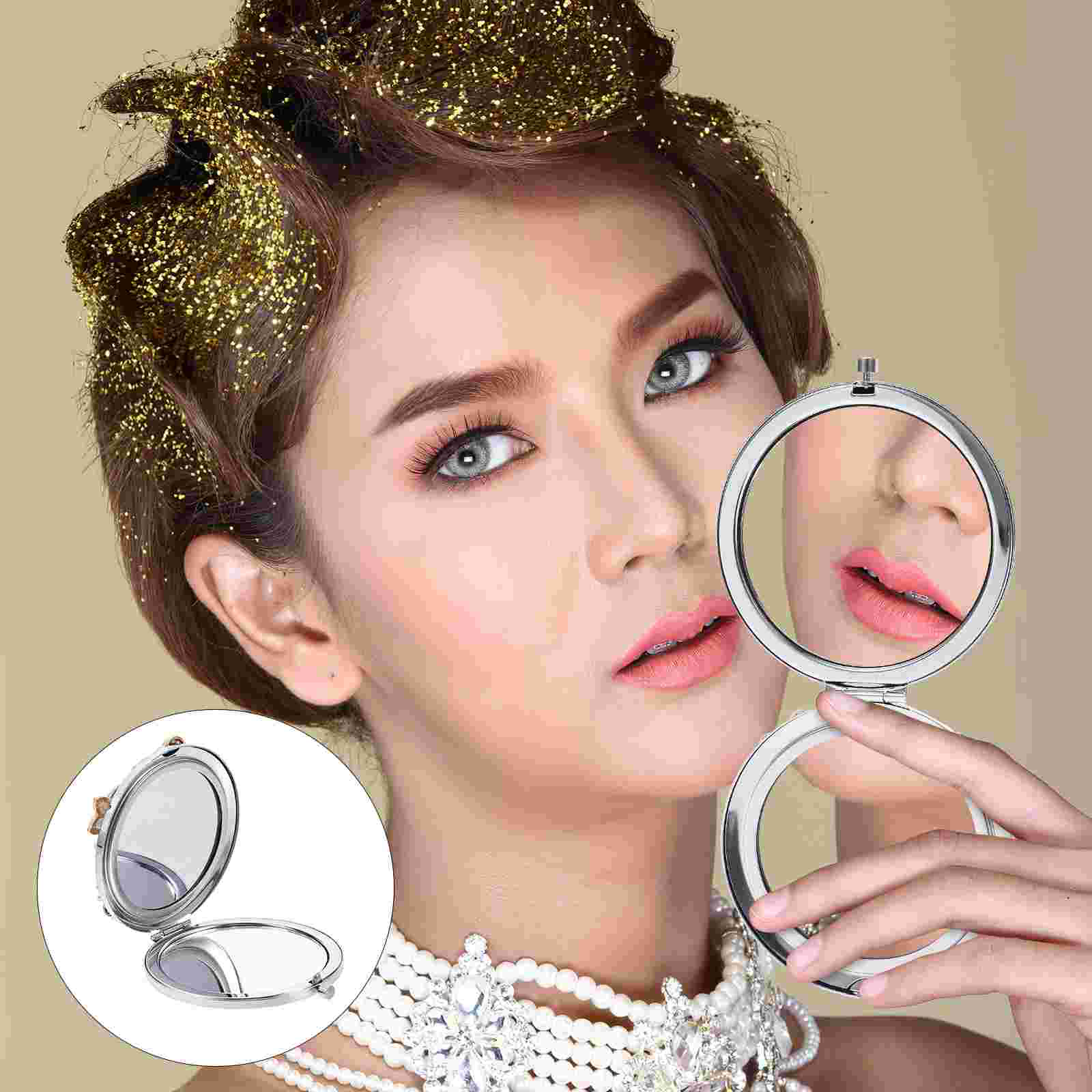 Folding Vanity Mirror Aesthetic Succulent Plant Pot Face Planter White Daisy Flower Portable Mini Metal Bride