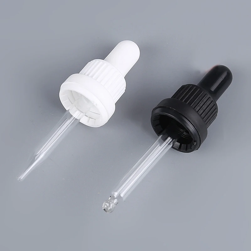 Caliber Ribbed Plastic Dropper Lids with Silicone Teat Threaded Ring Essential Oil Dropper Cap with Glass Pipette PP Dropper Cap