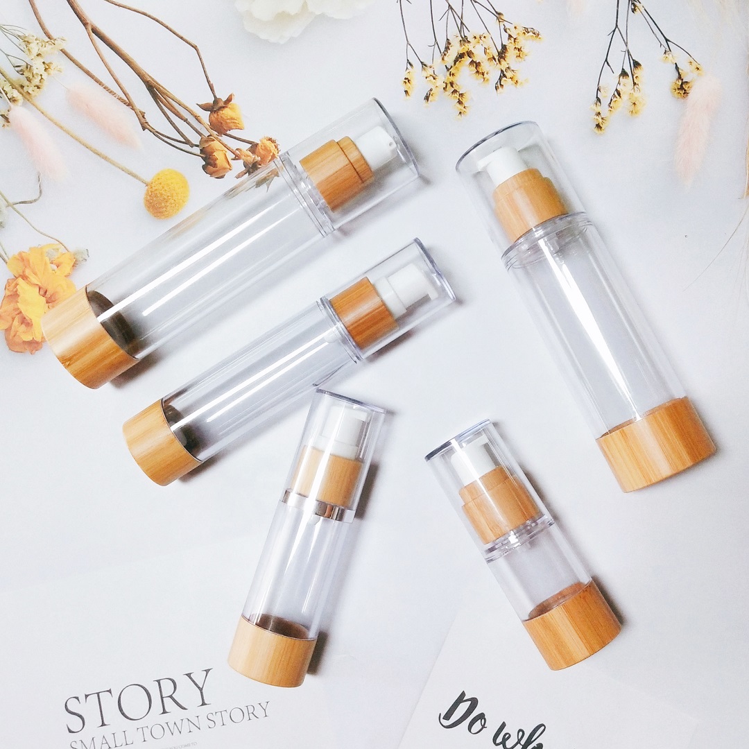 100 Pcs 15/20/30/50/80/100/120ml Bamboo Vacuum Lotion Pump Spray Bottle Airless Luxury Liquid Serum Skincare Toner Empty Bottles