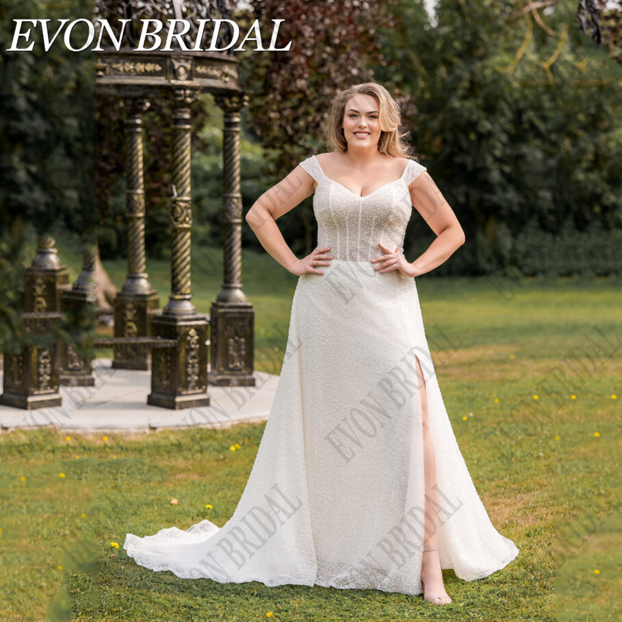 EVON BRIDAL Luxury Wedding Dress Plus Size Women Beading Off Shoulder Side Split Wedding Dresses Customized Strapless Bride Gown
