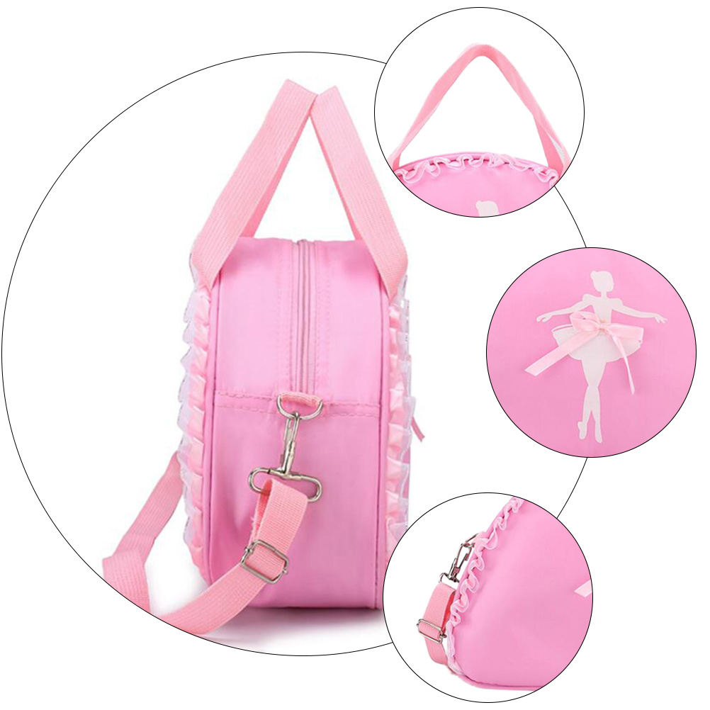 Dance Bag Kids Practical Lightweight Comfortable Oxford Cloth Ballerina Lace Design Zipper Storage Outdoor Pink