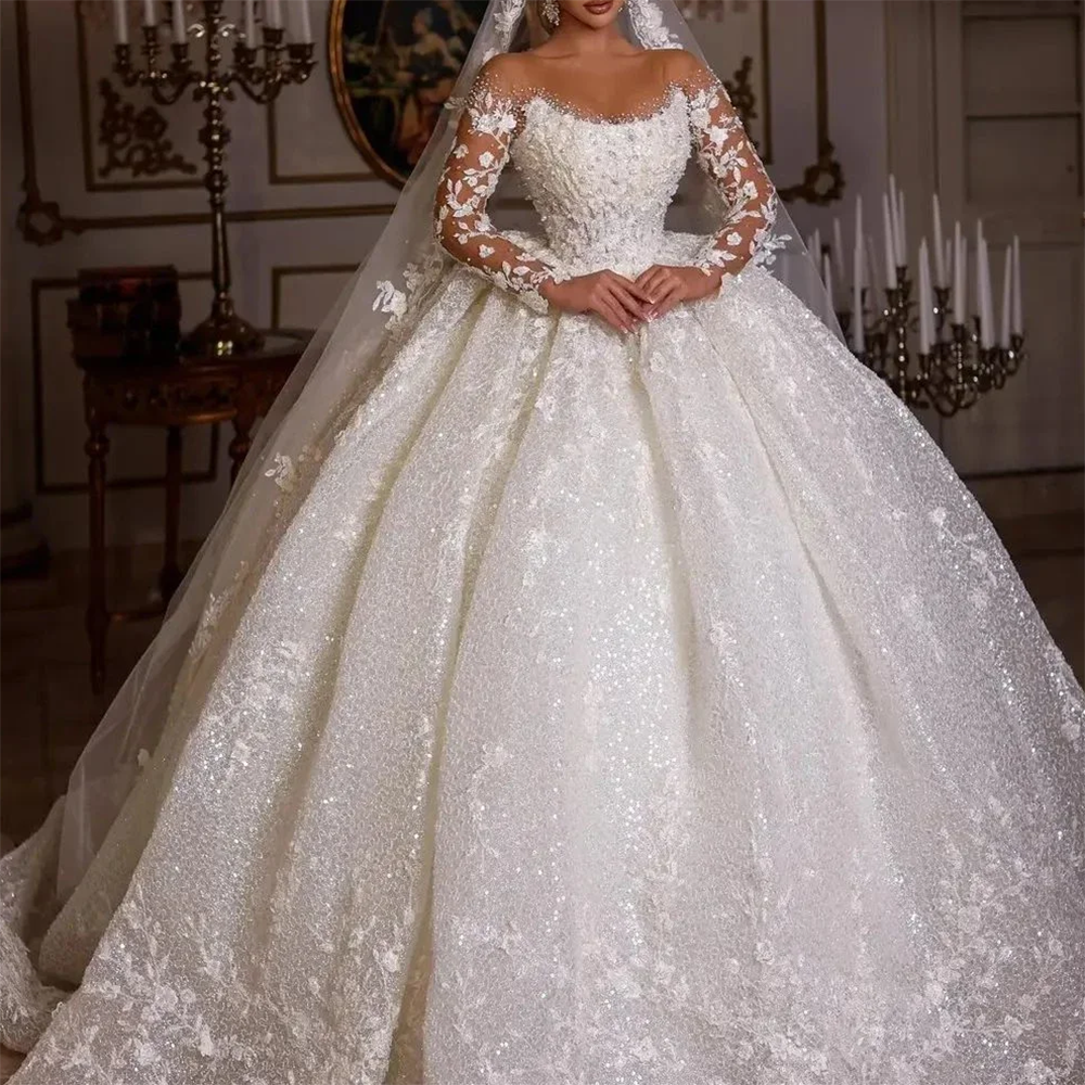 Luxury Appliques Floral Lace A-Line Bride Wedding Dresses Bridal Gowns Customiezd