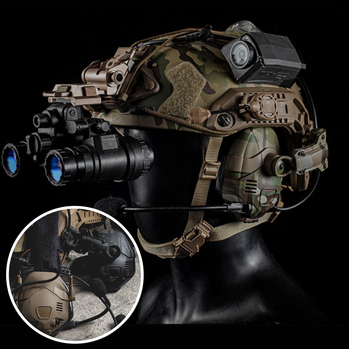 Tactical Noise-cancelling Bluetooth Headset Silicone Earmuffs Compatible with Helmets for Airsoft Paintball Shooting Hunting