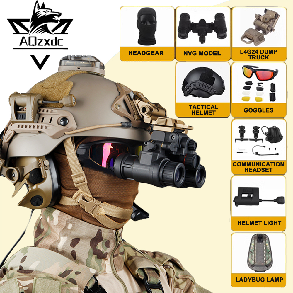 Tactical Helmet Sets Airsoft Protective Props with Communication Headset NVG Model Flashlight for Hunting CS Shooting Game