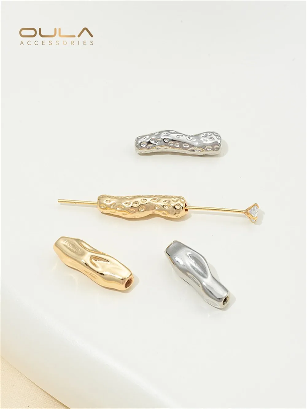 Long Strip Imitation Baroque Tube Bead 14K Gold-plated Straight Hole Crescent Shaped Spacer Bead DIY Jewelry Accessory