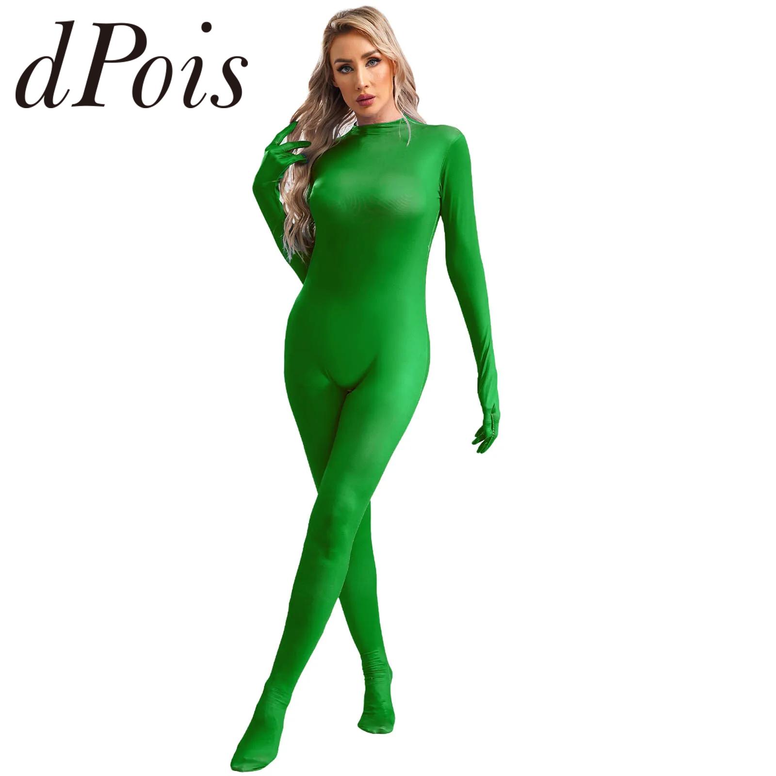 Womens Full Body Gymnastics Jumpsuit Solid Color Acrobatics Yoga Leotard Long Sleeve Gymnastics Bodysuit for Woman Dance Wear