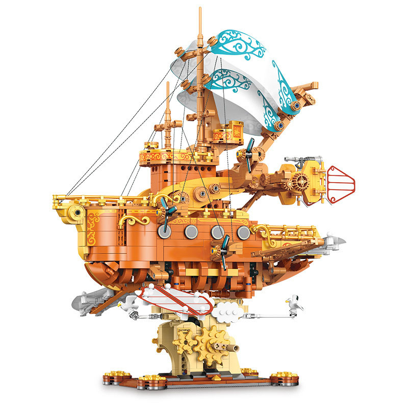 Creative Steam Fantasy Spaceship Block Model Building Brick Vehicle Airship Construction Toy Collection With Light For Gift