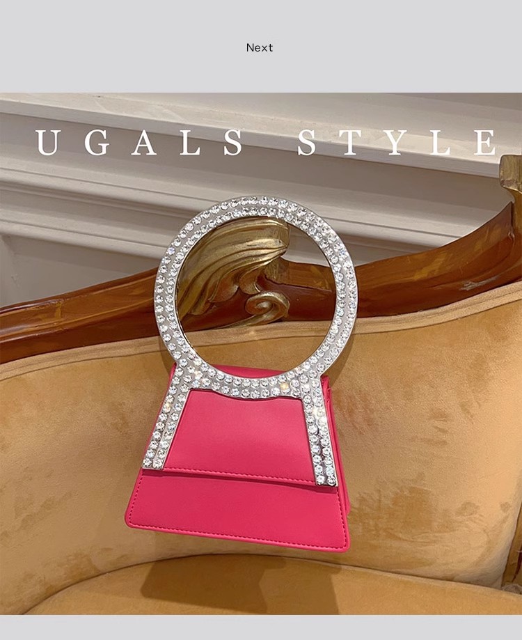 Luxury Metal Ring Handle Trapezoidal Women's Handbag Glitter Shiny Diamonds Evening Bag Wedding Party Clutch Purse Shoulder Bag