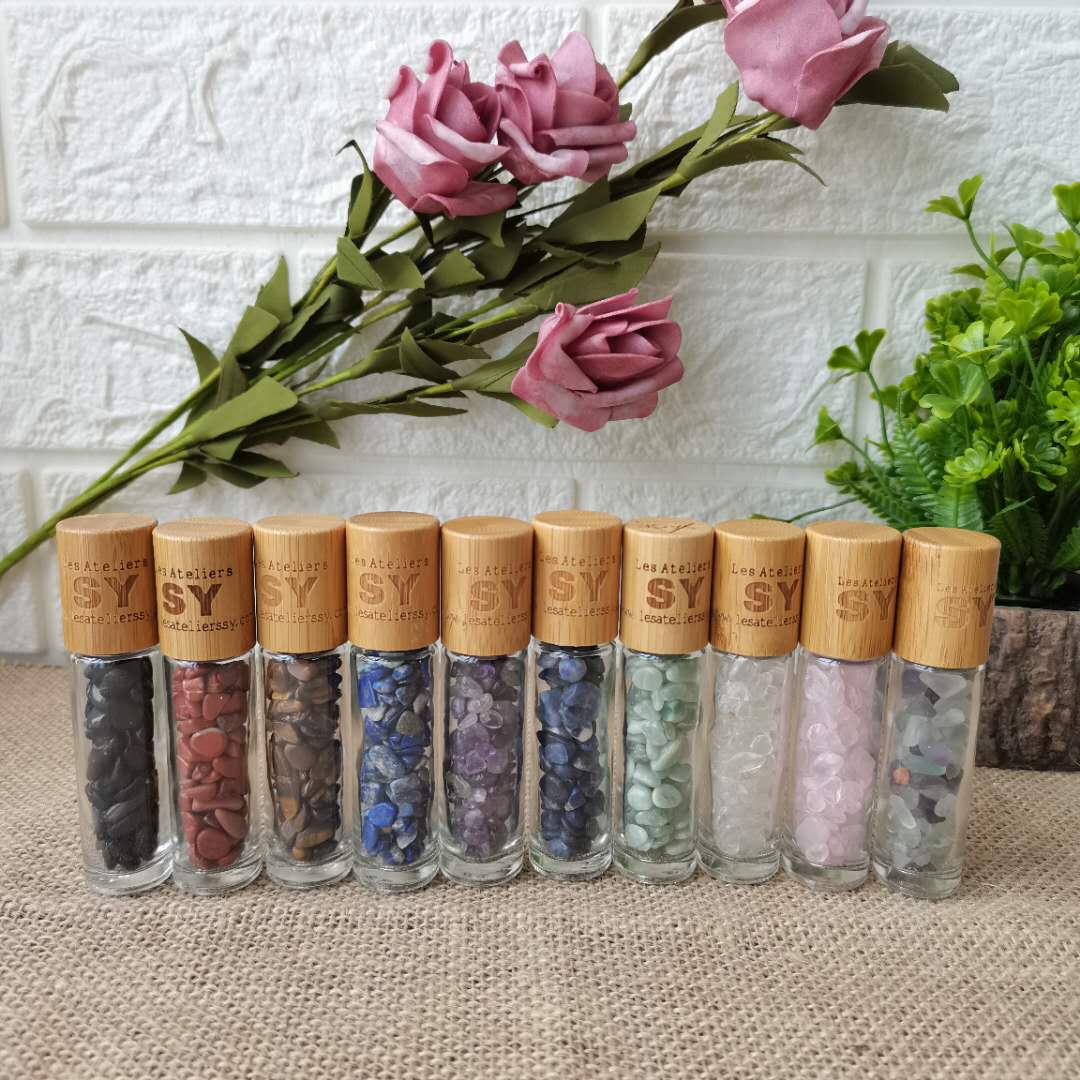 10PCS 10ml Essential Oil Roller Bottles Refillable Clear Glass Roll-on Bottles with Roller Jade Ball and Bamboo Lid for Perfume