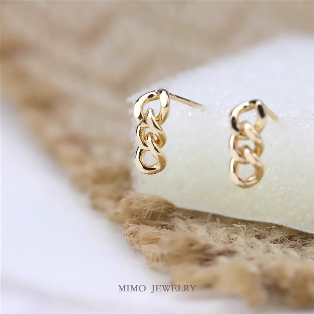 Copper Plated Real Gold Simple European and American Style Chain 925 Silver Needle Earrings DIY Earrings Accessories