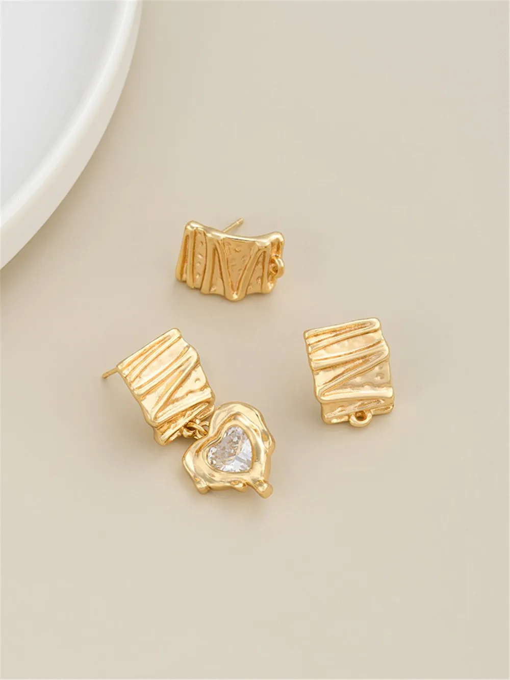 14K Bag Gold Stud Earrings 925 Silver Needle Diy Material Euro-American Style Fold Belt Ring Metal Earring Accessories