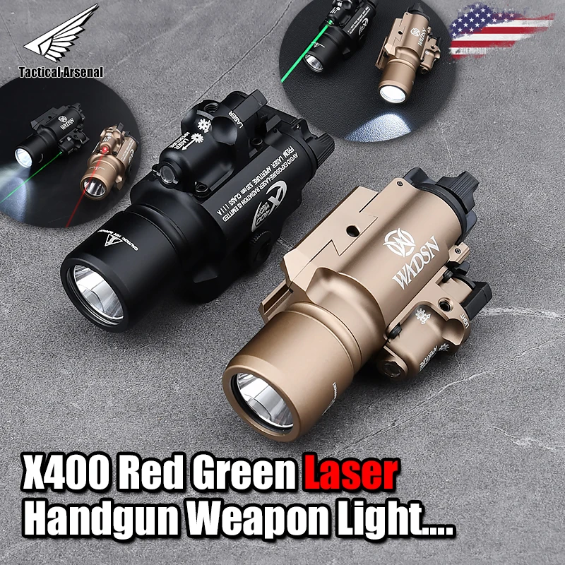 WDASN SF Tactical Military Flashlight X400 Red Green Laser Handgun Weapon Strobe LED White Light Pistol Hunting Scout Accessory