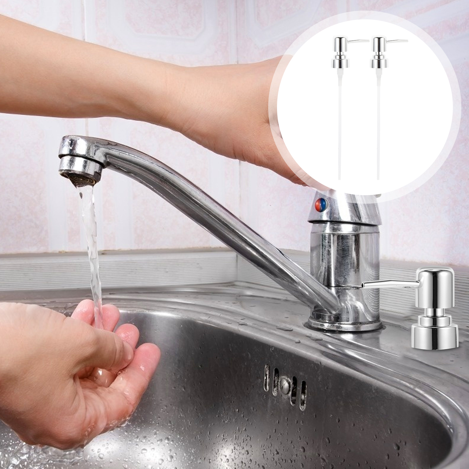 2Pcs Press Pump Head Replacement for Bottle Lotion Dispenser Stainless Steel Soap Pump Bathroom Kitchen Accessories High