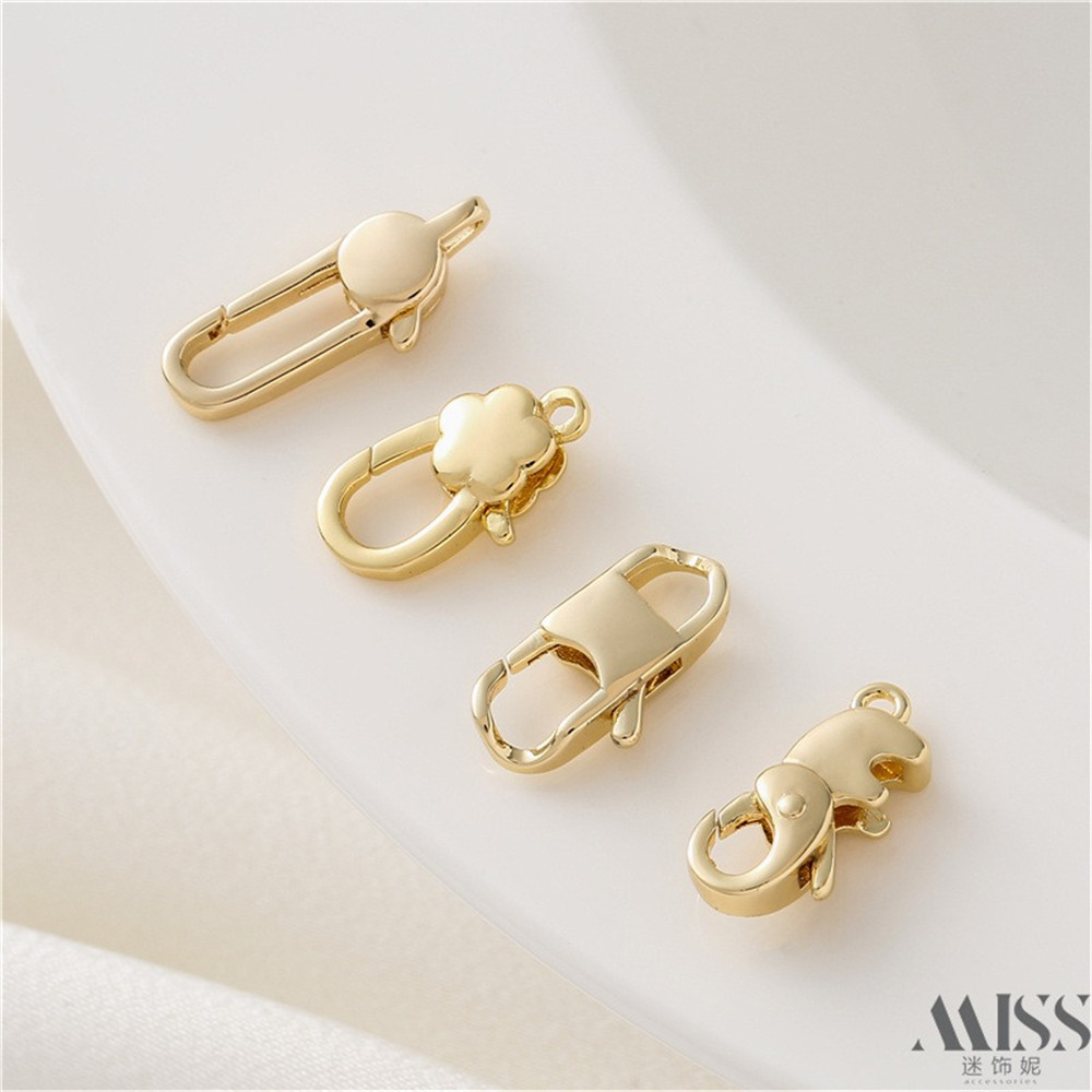14K Gold Color Retention Baby Elephant Flower Lock Lobster Buckle Spring Connection Buckle DIY Handmade Jewelry End Accessories