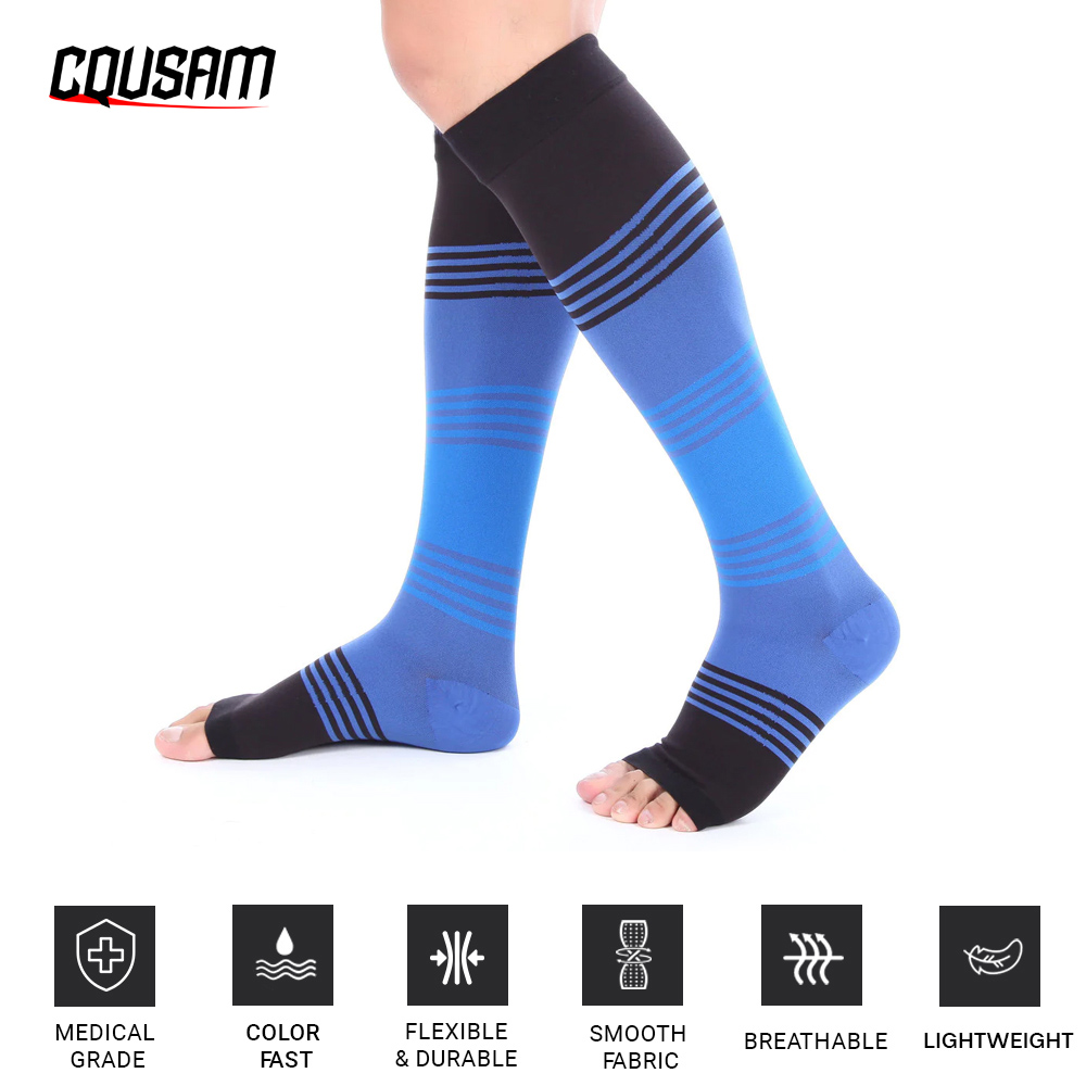 1Pair Open Toe Compression Socks for Women & Men for Neuropathy Swelling Pain Relief 20-30 mmHg Medical Knee-high Stockings