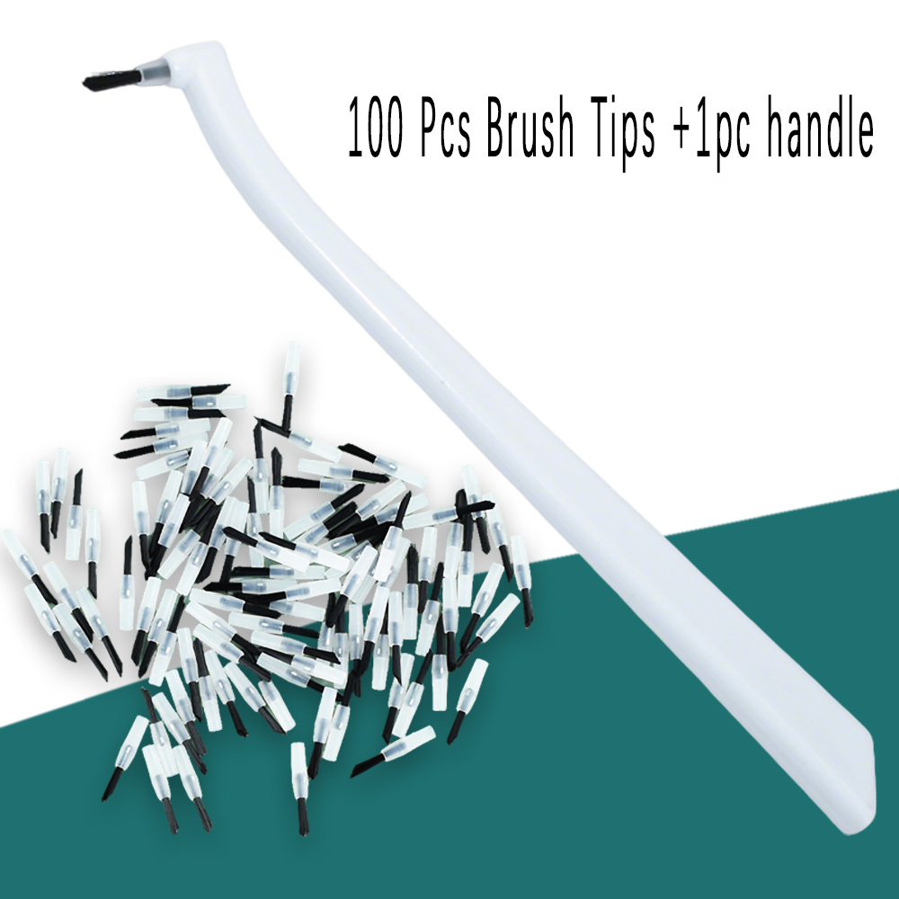 100Pcs Dental Replaceable Applicator Tips with Micro Brush Handles Composite Brushes for Etchants Adhesives Sealant