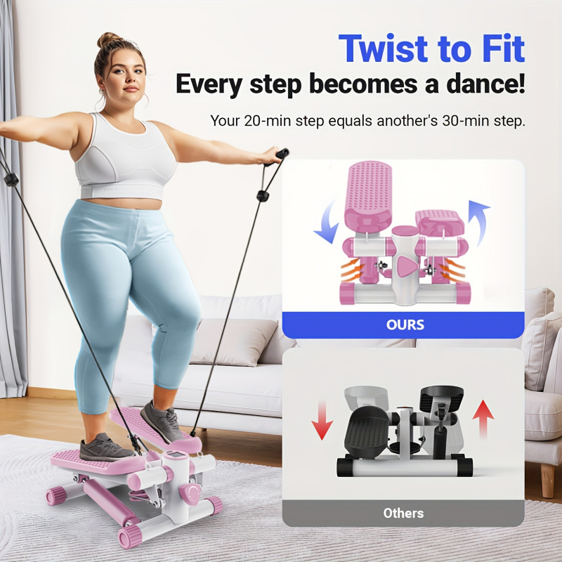 Mini Stepper with Resistance Bands - Adjustable Height & Resistance, Hydraulic Quiet Stair Climber, 220 lbs Load for Home Gym, N