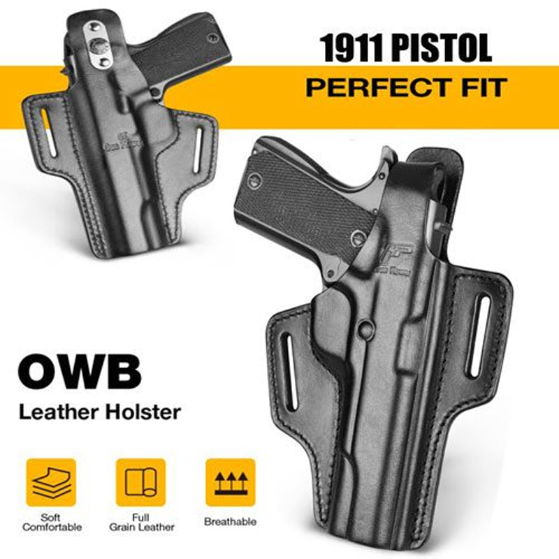 G&F Full Grain Leather 1911 Holster for Outside Waistband Carry  Thumb Break Holster for Fits Most 1911 Style Pistols .45 Pistol