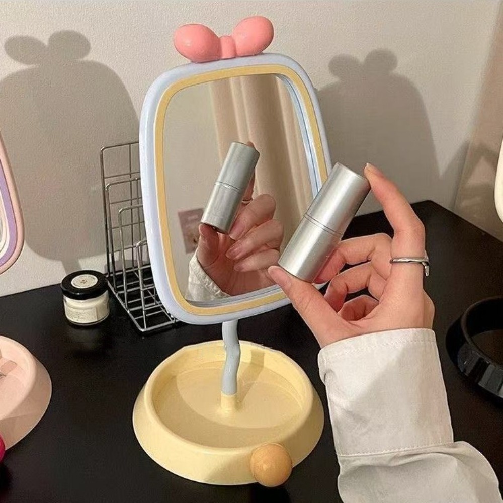 360° Rotatable Bow Makeup Mirror Light Luxury High Definition Vanity Mirror Round Ball Simple Desktop Stand Mirror TableTop
