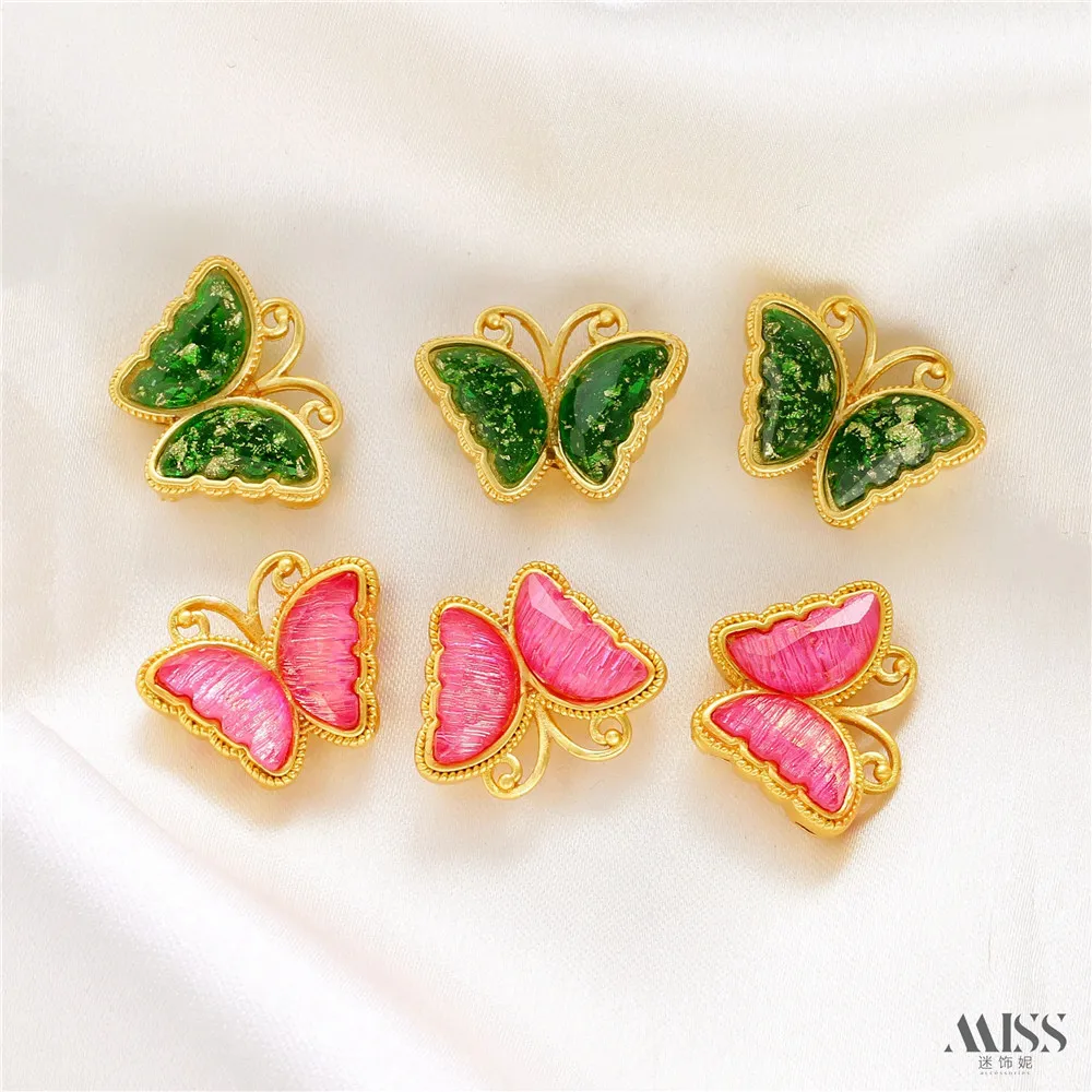 Matte Gold Ancient Gold Color Gold Foil Glitter Butterfly Engraved Hollow Bead Diy Bracelet String Jewelry Accessories