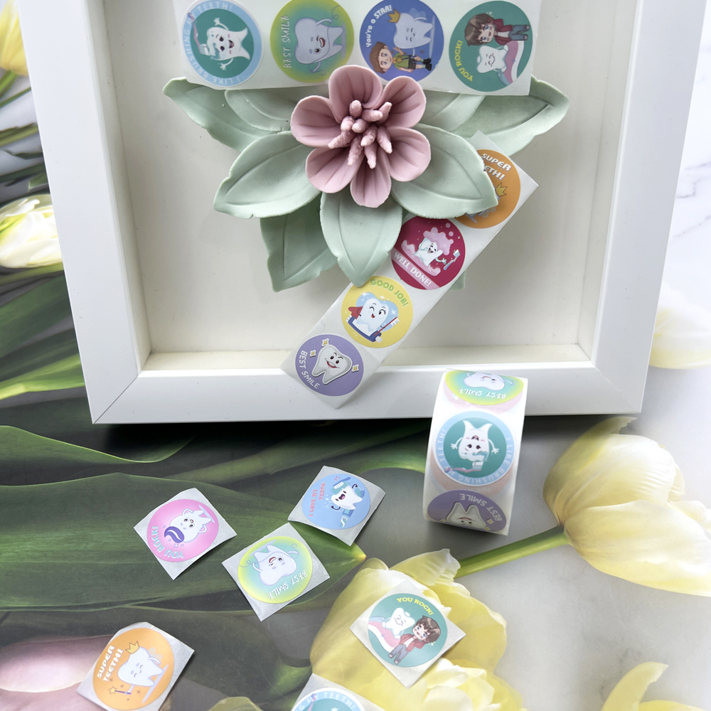 Reward Tooth Shape Round Sticker For Kids Label Decor Stickers for Dentist Dental Clinic gift Cute Cartoon