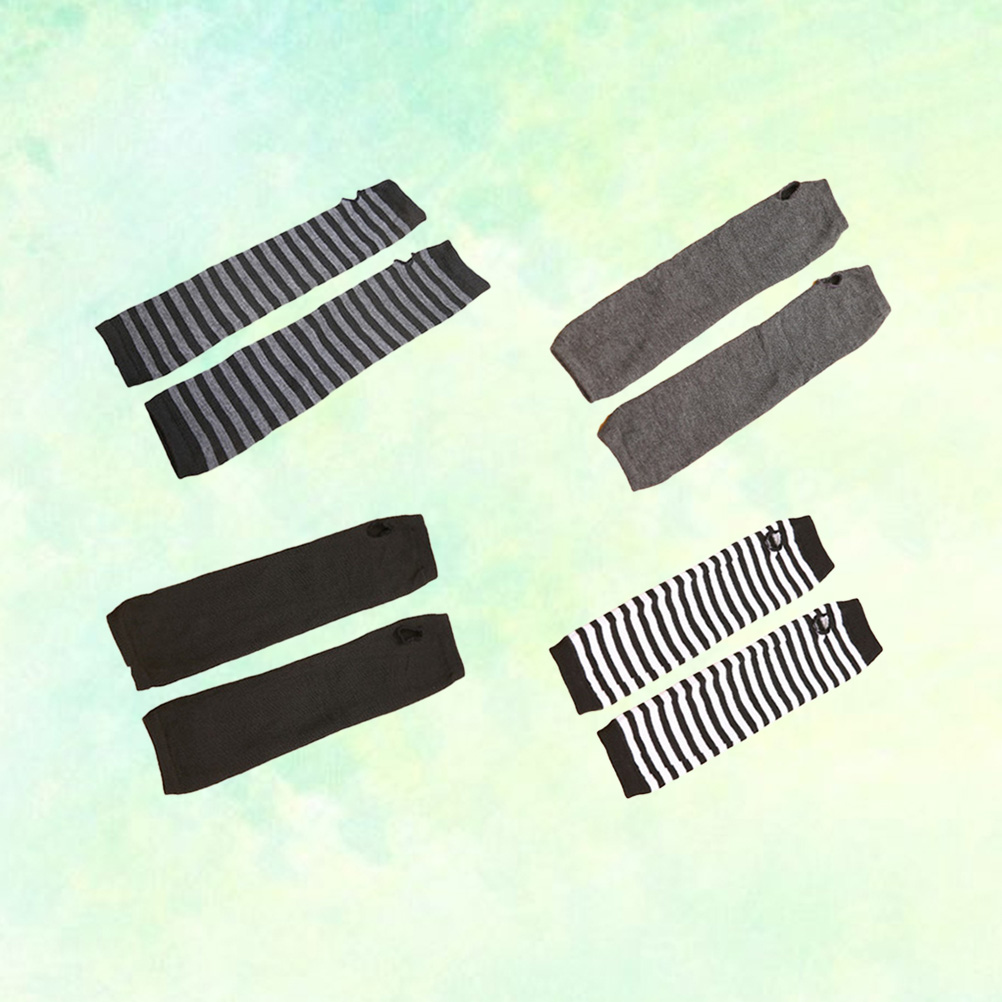 Long Fingerless Gloves Warm Black Women Winter Mittens Thumb Hole Cotton Sleevelet Functional Accessories