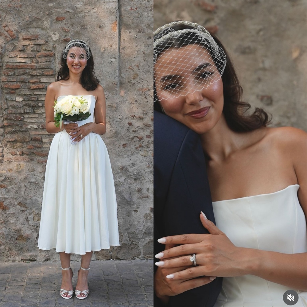 Customized Temperament White Satin Wedding Dress High Quality Strapless Sleeveless Court Train Backless Ruched Bridal Gowns