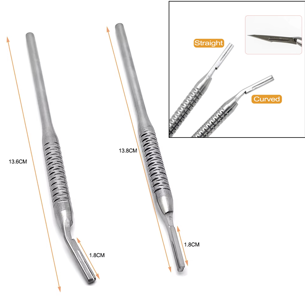 Dental Scalpel Handle Stainless Steel for No.3 Blade - Curved/Straight Oral Surgery Tool Sterilizable & Durable