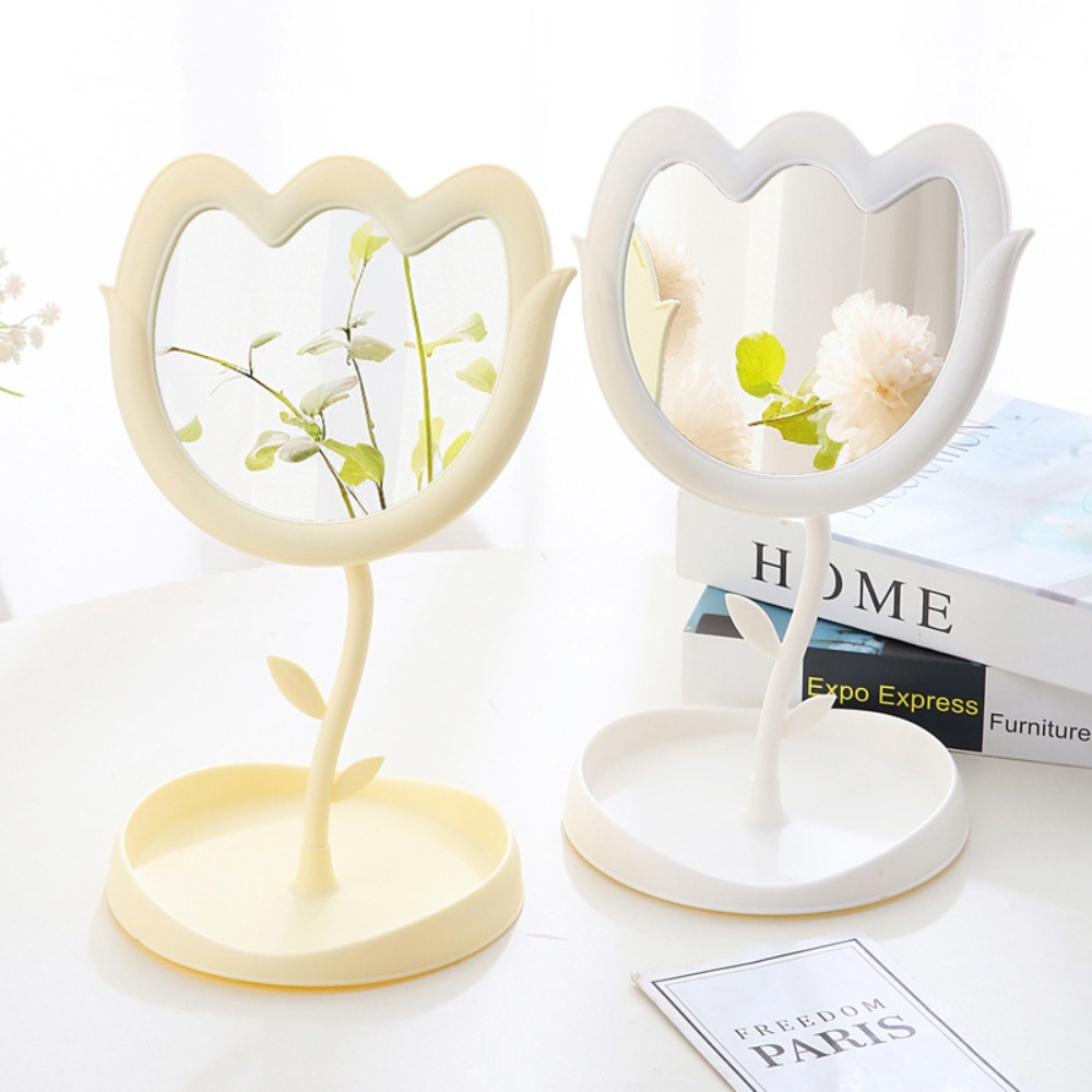 Cute Tulip Shaped Dressing Mirror Classic Detachable Desktop Makeup Mirror Single Side 360 Degree Rotation Table Mirror