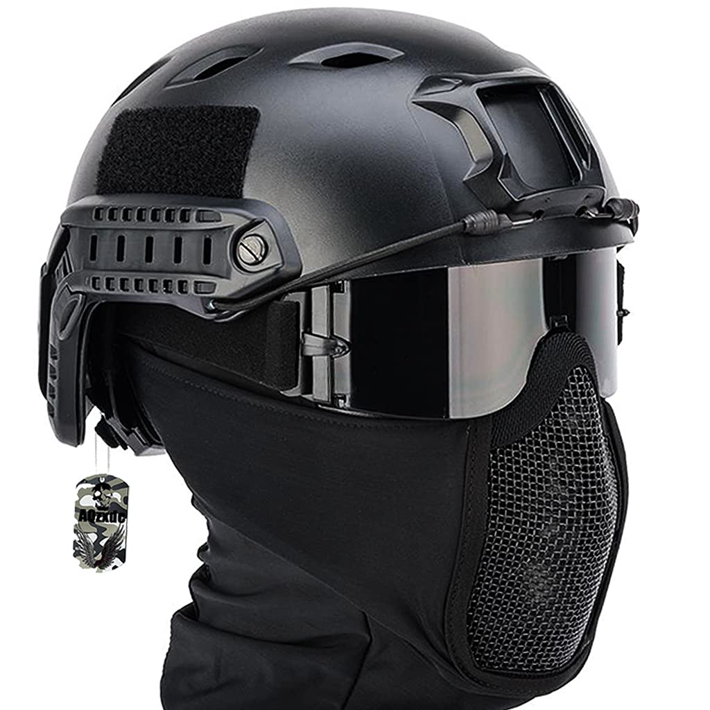 Balaclava Mask Sets, with Tactical Helmet and Three-Color Airsoft Goggles Outdoor Sports Gear, for Paintball Cosplay Party BBs