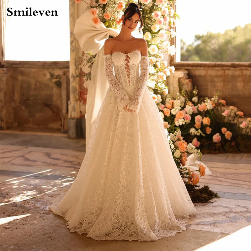 Smileven Newst A Line Wedding Dresses Sleeveless Bride Dress Full Lace Vestido de novia 2024 Customized Wedding Gowns