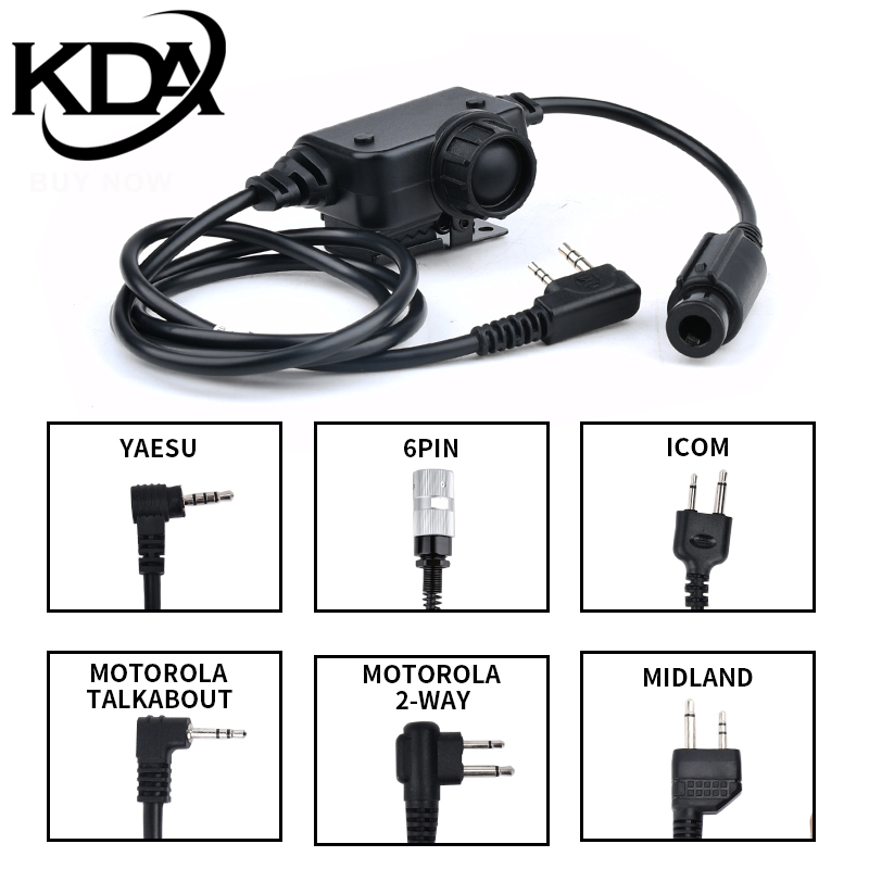 KDA 6PIN PTT Civilian Version Tactical Headset U94 Kenwood Plug for Baofeng Radio Walkie-talkie Push To Talk Hunting Accessory ﻿