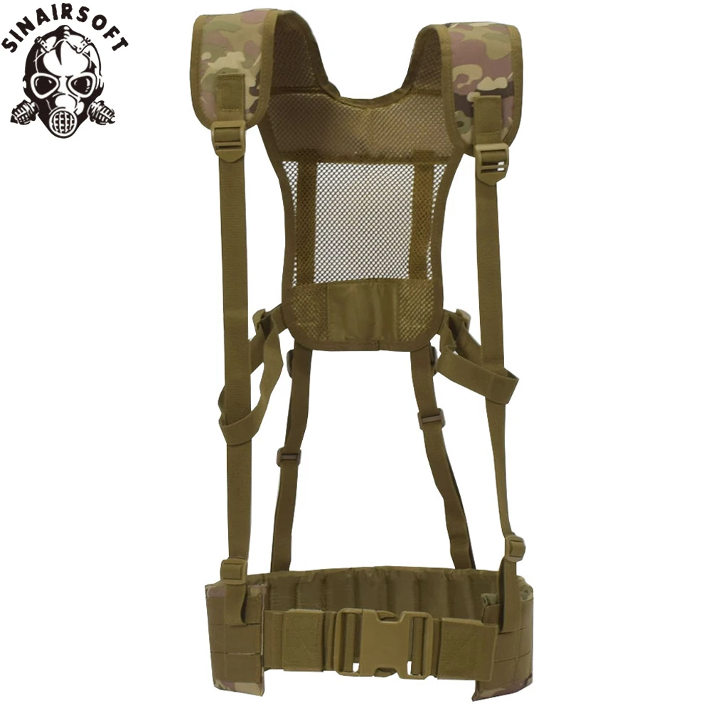 Tactical Molle Vest Waist Belt H-shaped Men Male Waist Girdle with Shoulder Strap Soft Padded Hunting Airsoft Gear Adjustable