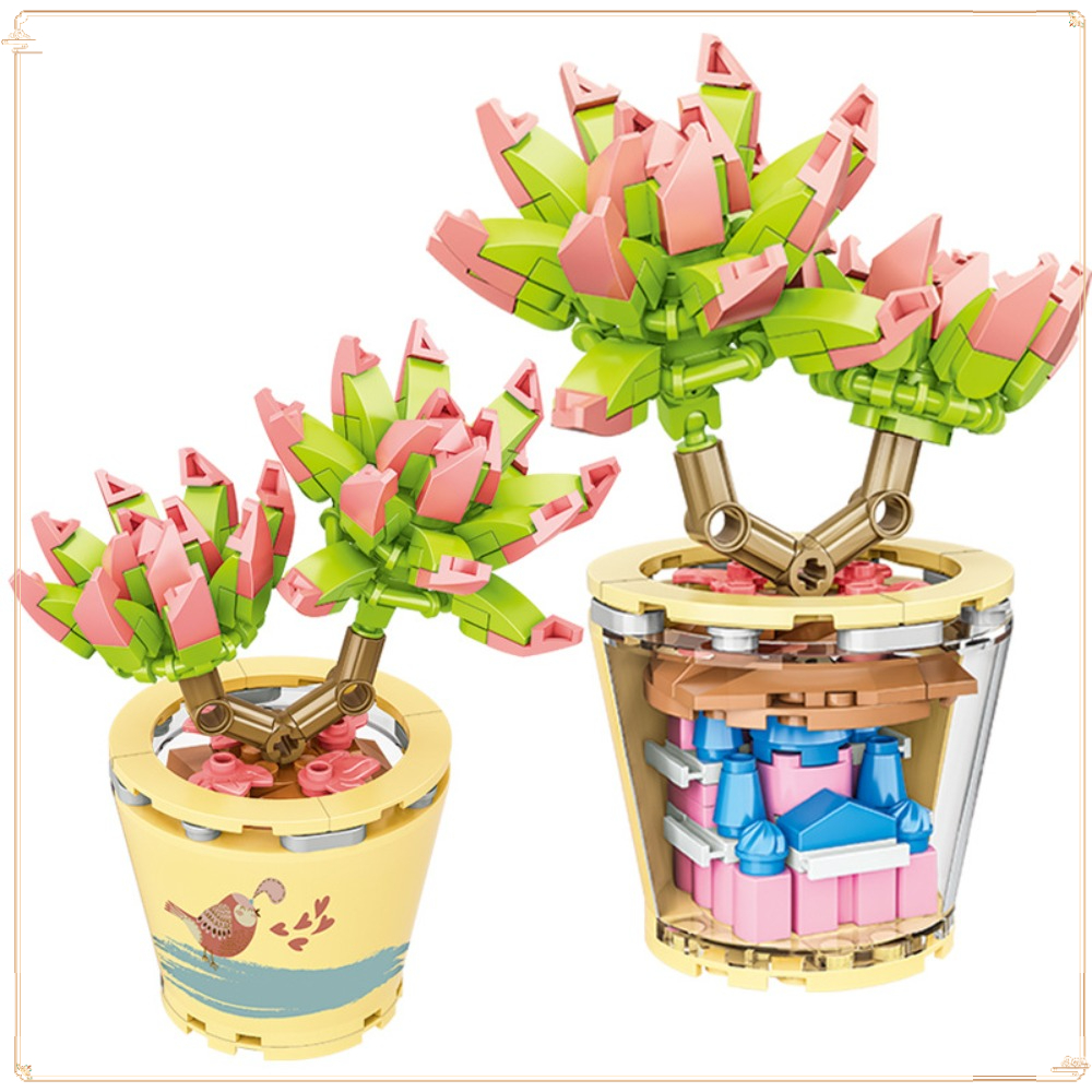 Exquisite Pottery Series Simulated Succulent Potted Plant Assembling Building Block Toys Decorative Ornaments Children Gifts