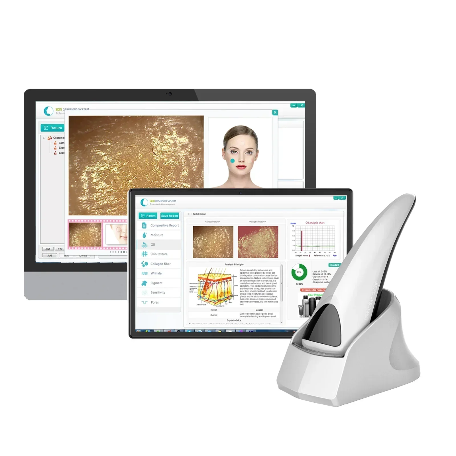 Skin Observed System 520 Times Enlarge 5 Million Pixel Analysis Facial Collagen Fiber Pores and Moisture Detecting Machine