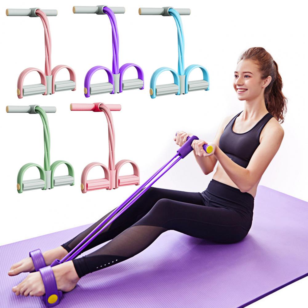 4-Tube Pedal Resistance Band Tension Rope Yoga Sit-up Training Pedal Puller Body Stretching Trainer Yoga Stretching Belt