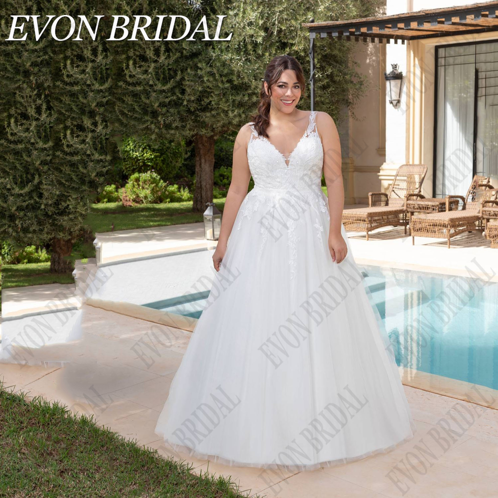 EVON BRIDAL Wedding Dress Plus Size V-Neck 2025 Spaghetti Straps Sleeveless Backless A-Line Applique Vestidos De Novia Custom