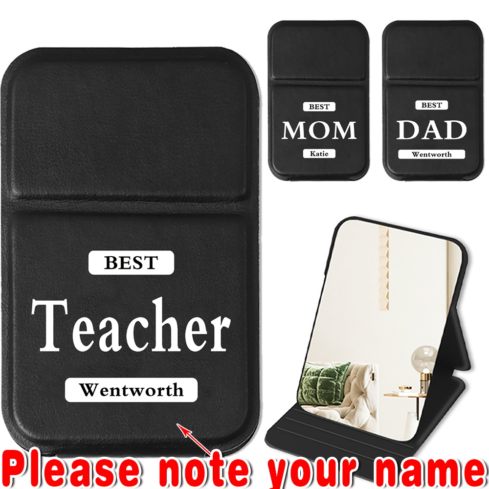 Customized Name PU Trendy Makeup Mirror Handheld Cosmetic Vanity Mirror With Desktop Stand Leather Protect Cover Beauty Tool