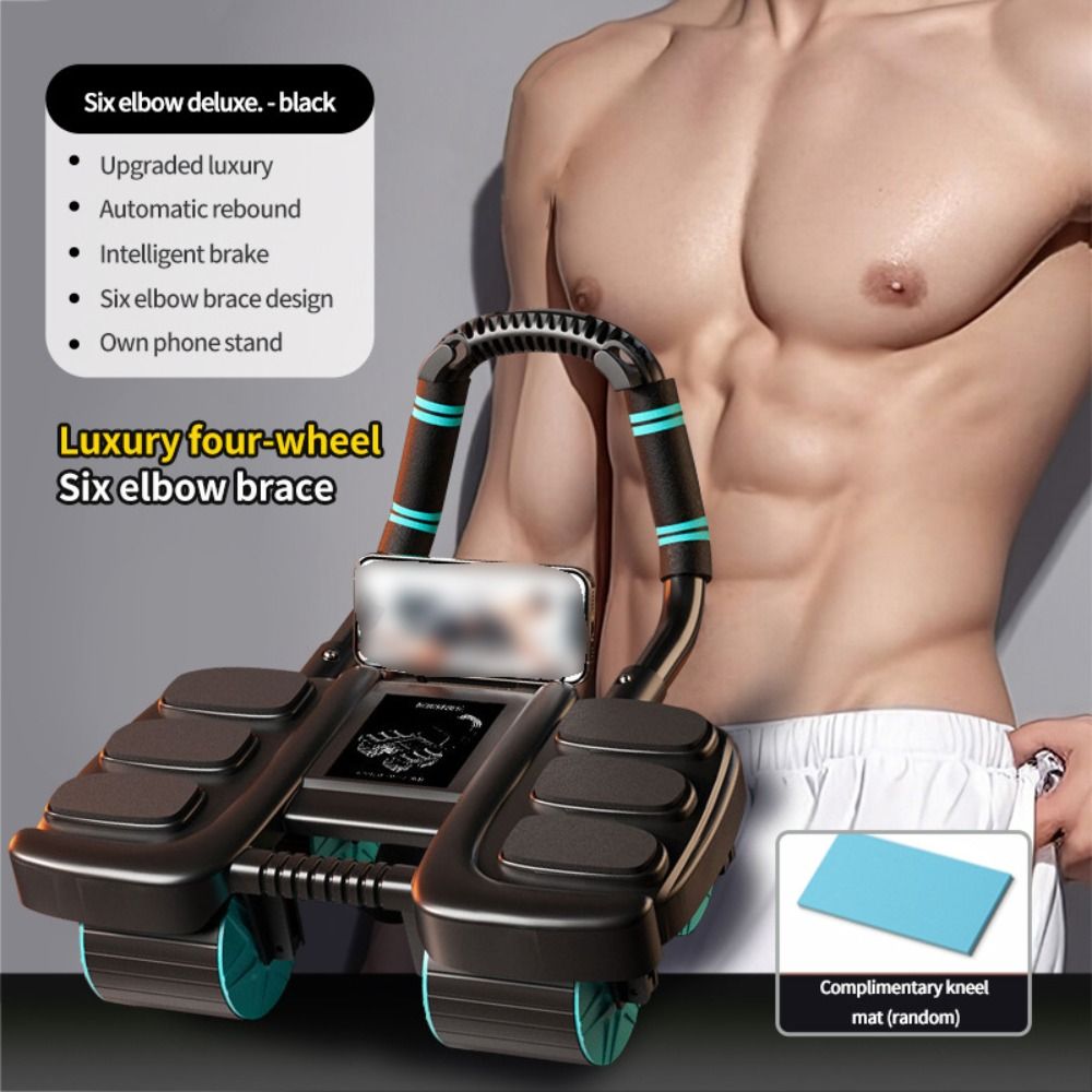 Four-Wheel Abdominal Workout Roller Automatic Rebound Anti-Slip Abdominal Exercise Machine Effective with Kneeling Pad
