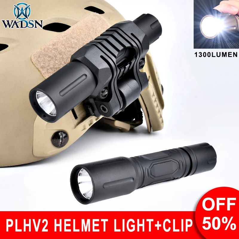 Wadsn Metal PLHv2 Helmet Light with Clip Tactical Flashlight Mount for Picatinny Rail Airsoft Hunting Weapon Scout Light