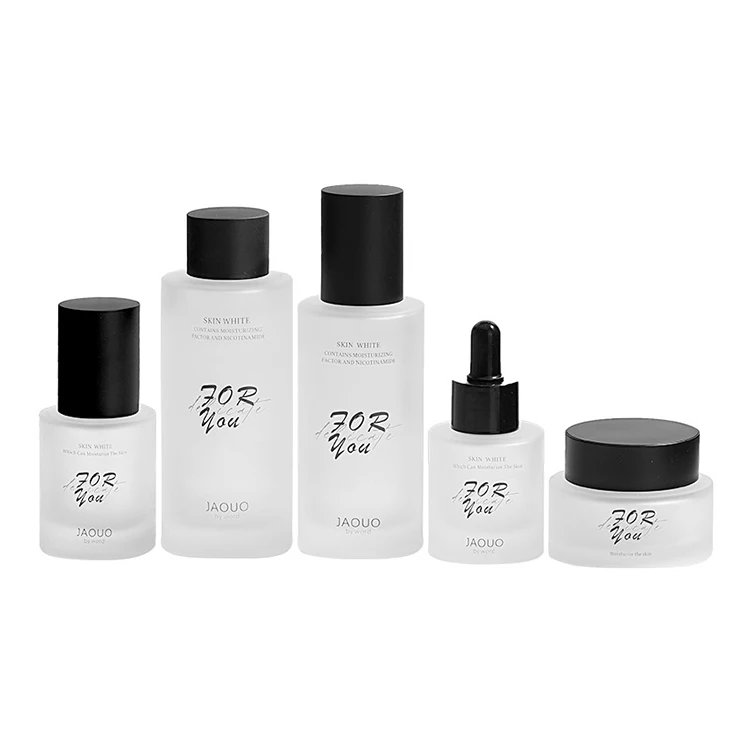 Cosmetics Cream Frosted Glass Bottles and Jars Luxury Cosmetic Glass Empty Packaging Bottles  Cleanser Jar Serum Lotion Bottle