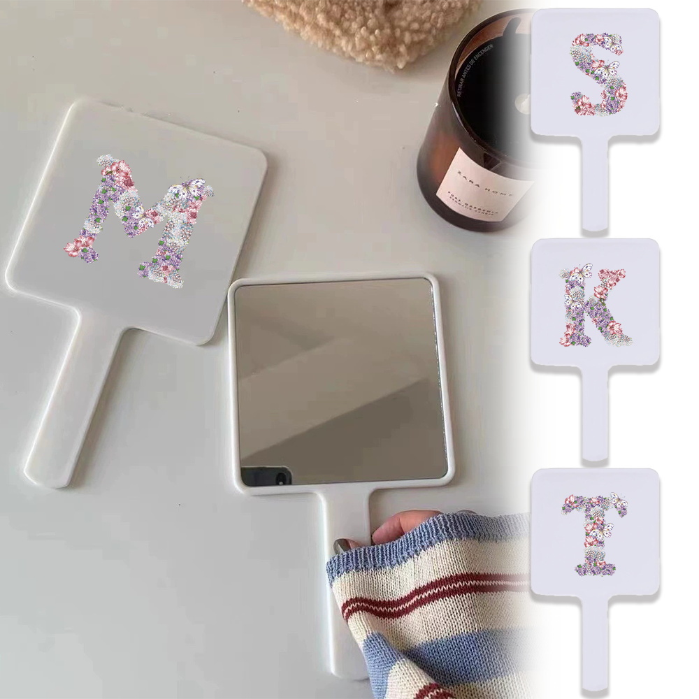 1pc Handheld Square Vanity Mirror With Smooth Finish Easy To Carry Portable For Cosmetic Needs Initial Name 26 Letters Pattern