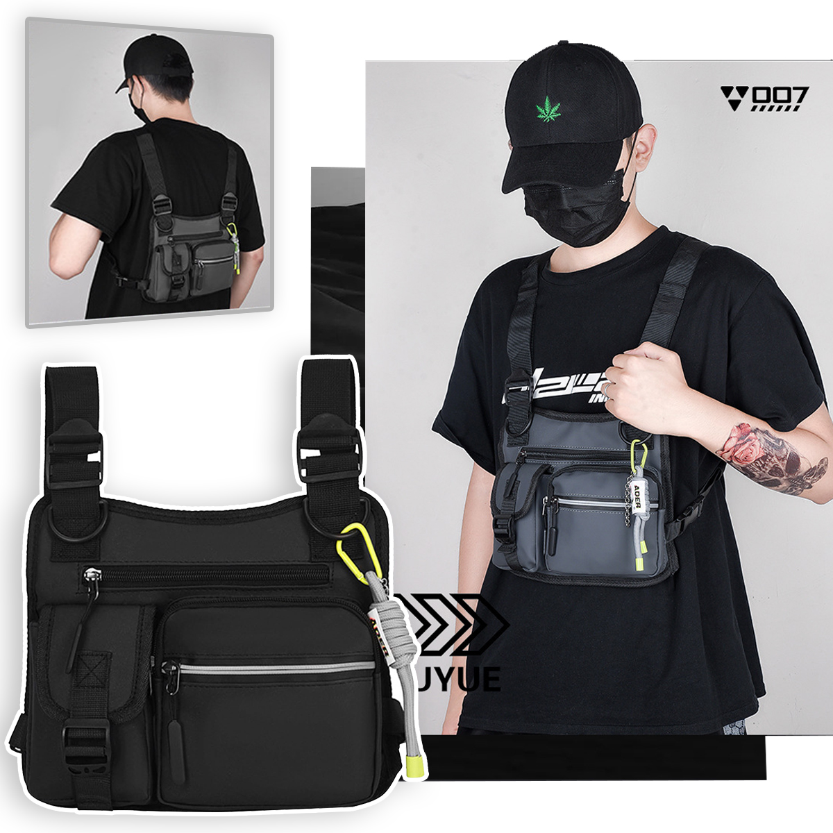 Tactical Chest Bag for Men Multifunctional Hiking Climbing Bag with Fixing Strap for Outdoor Hunting Airgun Shooting Games