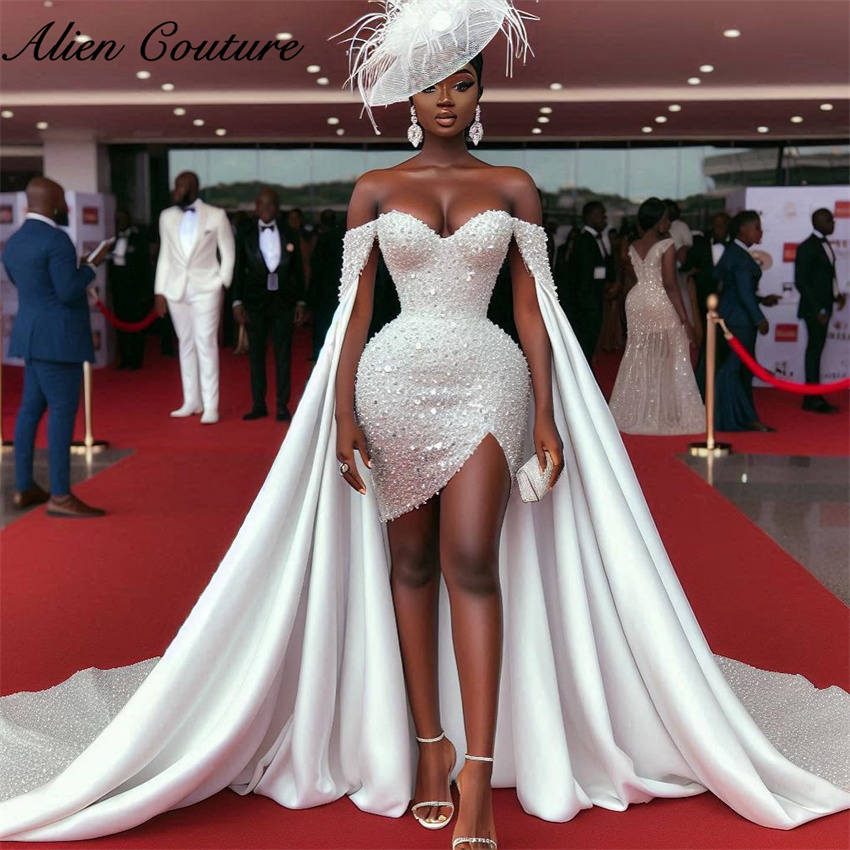 Gorgeous Short Mermaid Wedding Dress Beading Crystals 2024 Elegant Bridal Gowns Vestido De Noiva With Special Sleeves Customize