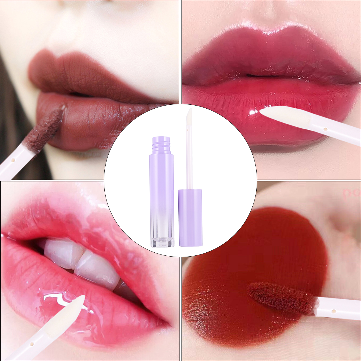 10pcs Gradient Purple Lip Gloss Tube Plastic Matte Travel Size Empty Lip Balm Container Fashion Packaging