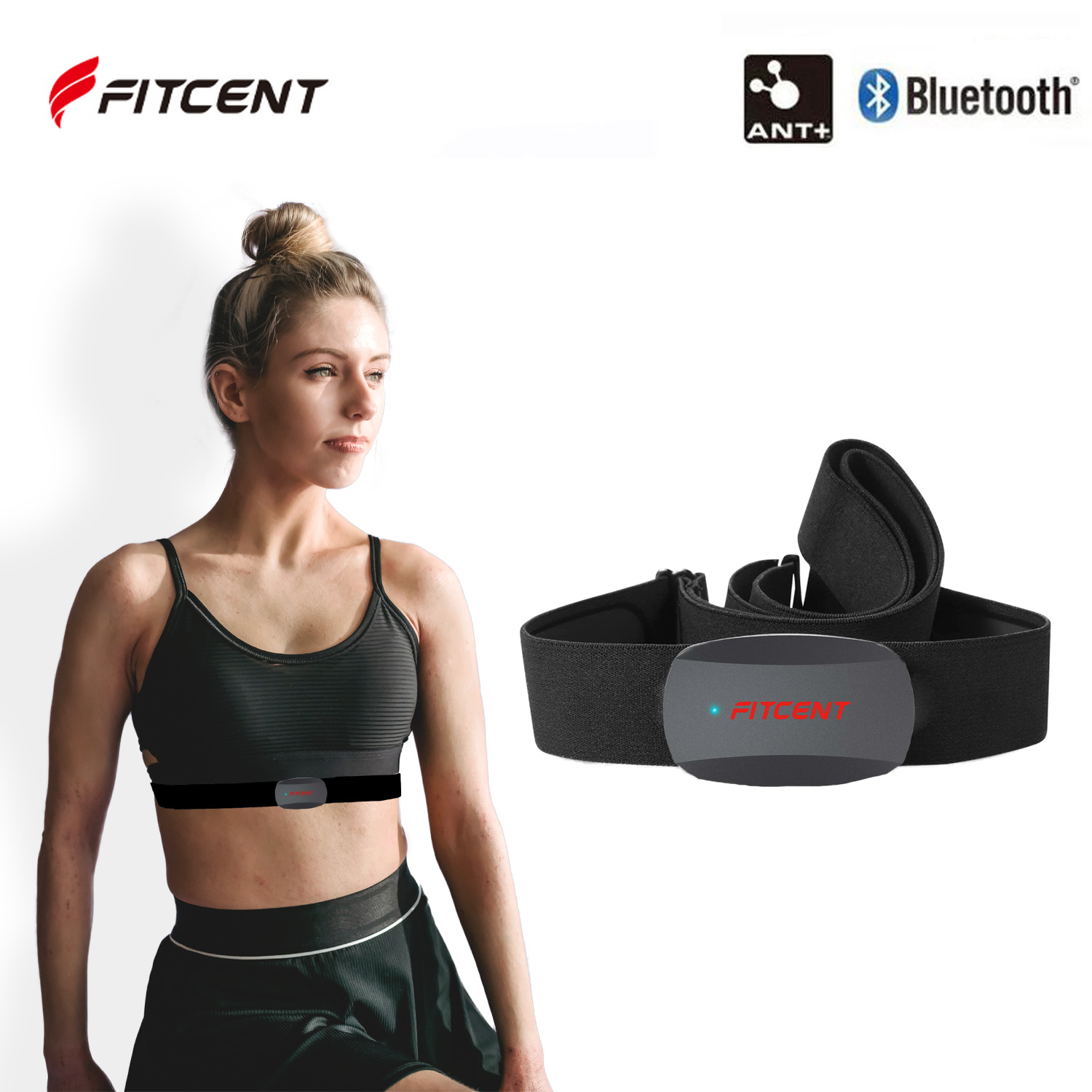 Fitcent Heart Rate Sensor Belt Bluetooth ANT HR Monitor Chest Strap for Peloton Polar Garmin Bike Computer Sports Srava DDP Yoga